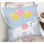 - Rh-K4308m-1 - Realhomes Mavi Zeminde Fil ve Balon Desenli Çocuk Odası Yastık Kırlent Kılıfı Realhomes