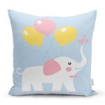 - Rh-K4308m - Realhomes Mavi Zeminde Fil ve Balon Desenli Çocuk Odası Yastık Kırlent Kılıfı Realhomes