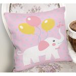 - Rh-K4308p-1 - Realhomes Pembe Zeminde Fil ve Balon Motifli Çocuk Odası Yastık Kırlent Kılıfı Realhomes