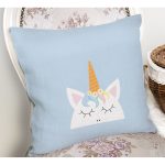- Rh-K4314m-1 - Realhomes Realhomes Mavi Zeminde Unicorn Desenli Modern Yastık Kırlent Kılıfı Realhomes