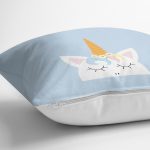 - Rh-K4314m-2 - Realhomes Realhomes Mavi Zeminde Unicorn Desenli Modern Yastık Kırlent Kılıfı Realhomes