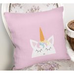 Realhomes Pembe Zeminde Unicorn Desenli Modern Yastık Kırlent Kılıfı Realhomes