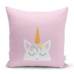 Realhomes Pembe Zeminde Unicorn Desenli Modern Yastık Kırlent Kılıfı Realhomes