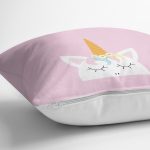 Realhomes Pembe Zeminde Unicorn Desenli Modern Yastık Kırlent Kılıfı Realhomes