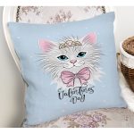 Realhomes Mavi Zeminde Sevimli Kedicik Özel Tasarım Modern Yastık Kırlent Kılıfı Realhomes