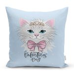 Realhomes Mavi Zeminde Sevimli Kedicik Özel Tasarım Modern Yastık Kırlent Kılıfı Realhomes