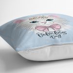 Realhomes Mavi Zeminde Sevimli Kedicik Özel Tasarım Modern Yastık Kırlent Kılıfı Realhomes