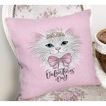 Realhomes Pembe Zeminde Sevimli Kedicik Özel Tasarım Modern Yastık Kırlent Kılıfı Realhomes