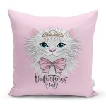 Realhomes Pembe Zeminde Sevimli Kedicik Özel Tasarım Modern Yastık Kırlent Kılıfı Realhomes