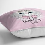 Realhomes Pembe Zeminde Sevimli Kedicik Özel Tasarım Modern Yastık Kırlent Kılıfı Realhomes