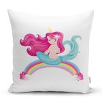 - Rh-K4317b - Realhomes  Realhomes Beyaz Zeminde Denizkızı Desenli Dijital Baskılı Modern Yastık Kırlent Kılıfı Realhomes