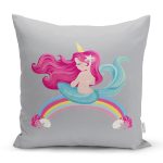 Realhomes Gri Zeminde Denizkızı Desenli Dijital Baskılı Modern Yastık Kırlent Kılıfı Realhomes