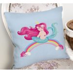 Realhomes Mavi Zeminde Denizkızı Desenli Dijital Baskılı Modern Yastık Kırlent Kılıfı Realhomes