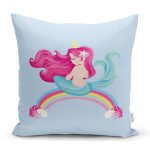 Realhomes Mavi Zeminde Denizkızı Desenli Dijital Baskılı Modern Yastık Kırlent Kılıfı Realhomes