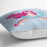 Realhomes Mavi Zeminde Denizkızı Desenli Dijital Baskılı Modern Yastık Kırlent Kılıfı Realhomes