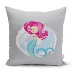 Realhomes Gri Zeminde Denizkızı Desenli Dijital Baskılı Modern Yastık Kırlent Kılıfı Realhomes