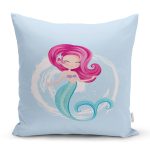 - Rh-K4318m - Realhomes Realhomes Mavi Zeminde Denizkızı Desenli Dijital Baskılı Modern Yastık Kırlent Kılıfı Realhomes