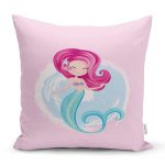 - Rh-K4318p - Realhomes Realhomes Pembe Zeminde Denizkızı Desenli Dijital Baskılı Modern Yastık Kırlent Kılıfı Realhomes