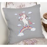 - Rh-K4319g-1 - Realhomes Realhomes Gri Zeminde Unicorn At Desenli Modern Yastık Kırlent Kılıfı Realhomes