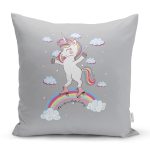 - Rh-K4319g - Realhomes Realhomes Gri Zeminde Unicorn At Desenli Modern Yastık Kırlent Kılıfı Realhomes