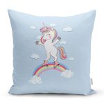 - Rh-K4319m - Realhomes Realhomes Mavi Zeminde Unicorn At Desenli Modern Yastık Kırlent Kılıfı Realhomes