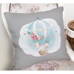 Realhomes Gri Zeminde Uçan Balon Desenli Dijital Baskılı Modern Yastık Kırlent Kılıfı Realhomes