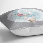 Realhomes Gri Zeminde Uçan Balon Desenli Dijital Baskılı Modern Yastık Kırlent Kılıfı Realhomes