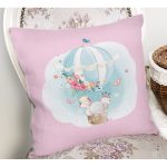 - Rh-K4320p-1 - Realhomes Realhomes Pembe Zeminde Uçan Balon Desenli Dijital Baskılı Modern Yastık Kırlent Kılıfı Realhomes