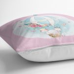 - Rh-K4320p-2 - Realhomes Realhomes Pembe Zeminde Uçan Balon Desenli Dijital Baskılı Modern Yastık Kırlent Kılıfı Realhomes