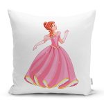 Realhomes Beyaz Zeminde Pamuk Prenses Çizgi Film Desenli 3D Modern Yastık Kırlent Kılıfı Realhomes