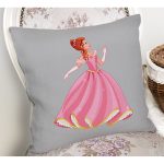 - Rh-K4321g-1 - Realhomes Realhomes Gri Zeminde Pamuk Prenses Çizgi Film Desenli 3D Modern Yastık Kırlent Kılıfı Realhomes