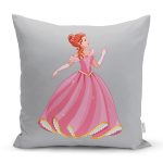 - Rh-K4321g - Realhomes Realhomes Gri Zeminde Pamuk Prenses Çizgi Film Desenli 3D Modern Yastık Kırlent Kılıfı Realhomes