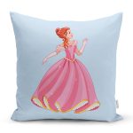 Realhomes Mavi Zeminde Pamuk Prenses Çizgi Film Desenli 3D Modern Yastık Kırlent Kılıfı Realhomes