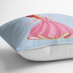 Realhomes Mavi Zeminde Pamuk Prenses Çizgi Film Desenli 3D Modern Yastık Kırlent Kılıfı Realhomes