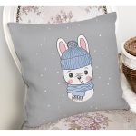 - Rh-K4323g-1 - Realhomes Realhomes Gri Zeminde Sevimli Tavşan Motifli Modern Yastık Kırlent Kılıfı Realhomes