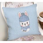 Realhomes Mavi Zeminde Sevimli Tavşan Motifli Modern Yastık Kırlent Kılıfı Realhomes