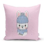 - Rh-K4323p - Realhomes Realhomes Pembe Zeminde Sevimli Tavşan Motifli Modern Yastık Kırlent Kılıfı Realhomes
