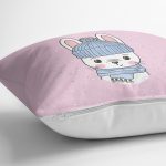 - Rh-K4323p-2 - Realhomes Realhomes Pembe Zeminde Sevimli Tavşan Motifli Modern Yastık Kırlent Kılıfı Realhomes