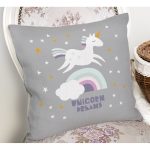 Realhomes Gri Zeminde Unicorn Özel Tasarımlı At Motifli Modern Yastık Kırlent Kılıfı Realhomes