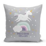 Realhomes Gri Zeminde Unicorn Özel Tasarımlı At Motifli Modern Yastık Kırlent Kılıfı Realhomes