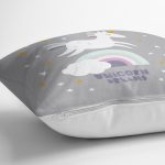 Realhomes Gri Zeminde Unicorn Özel Tasarımlı At Motifli Modern Yastık Kırlent Kılıfı Realhomes