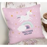 Realhomes Pembe Zeminde Unicorn Özel Tasarımlı At Motifli Modern Yastık Kırlent Kılıfı Realhomes