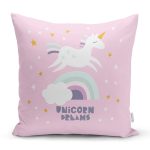 Realhomes Pembe Zeminde Unicorn Özel Tasarımlı At Motifli Modern Yastık Kırlent Kılıfı Realhomes
