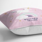 Realhomes Pembe Zeminde Unicorn Özel Tasarımlı At Motifli Modern Yastık Kırlent Kılıfı Realhomes