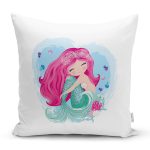 Realhomes Beyaz Zeminde Denizkızı Tasarımlı Dijital Baskılı Modern Yastık Kırlent Kılıfı Realhomes