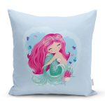 - Rh-K4331m - Realhomes Realhomes Mavi Zeminde Denizkızı Tasarımlı Dijital Baskılı Modern Yastık Kırlent Kılıfı Realhomes