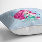 - Rh-K4331m-2 - Realhomes Realhomes Mavi Zeminde Denizkızı Tasarımlı Dijital Baskılı Modern Yastık Kırlent Kılıfı Realhomes