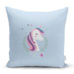 - Rh-K4332m - Realhomes Realhomes Mavi Zeminli Magic Unicorn Tasarımlı Modern Yastık Kırlent Kılıfı Realhomes