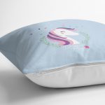 - Rh-K4332m-2 - Realhomes Realhomes Mavi Zeminli Magic Unicorn Tasarımlı Modern Yastık Kırlent Kılıfı Realhomes