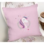 Realhomes Pembe Zeminli Magic Unicorn Tasarımlı Modern Yastık Kırlent Kılıfı Realhomes